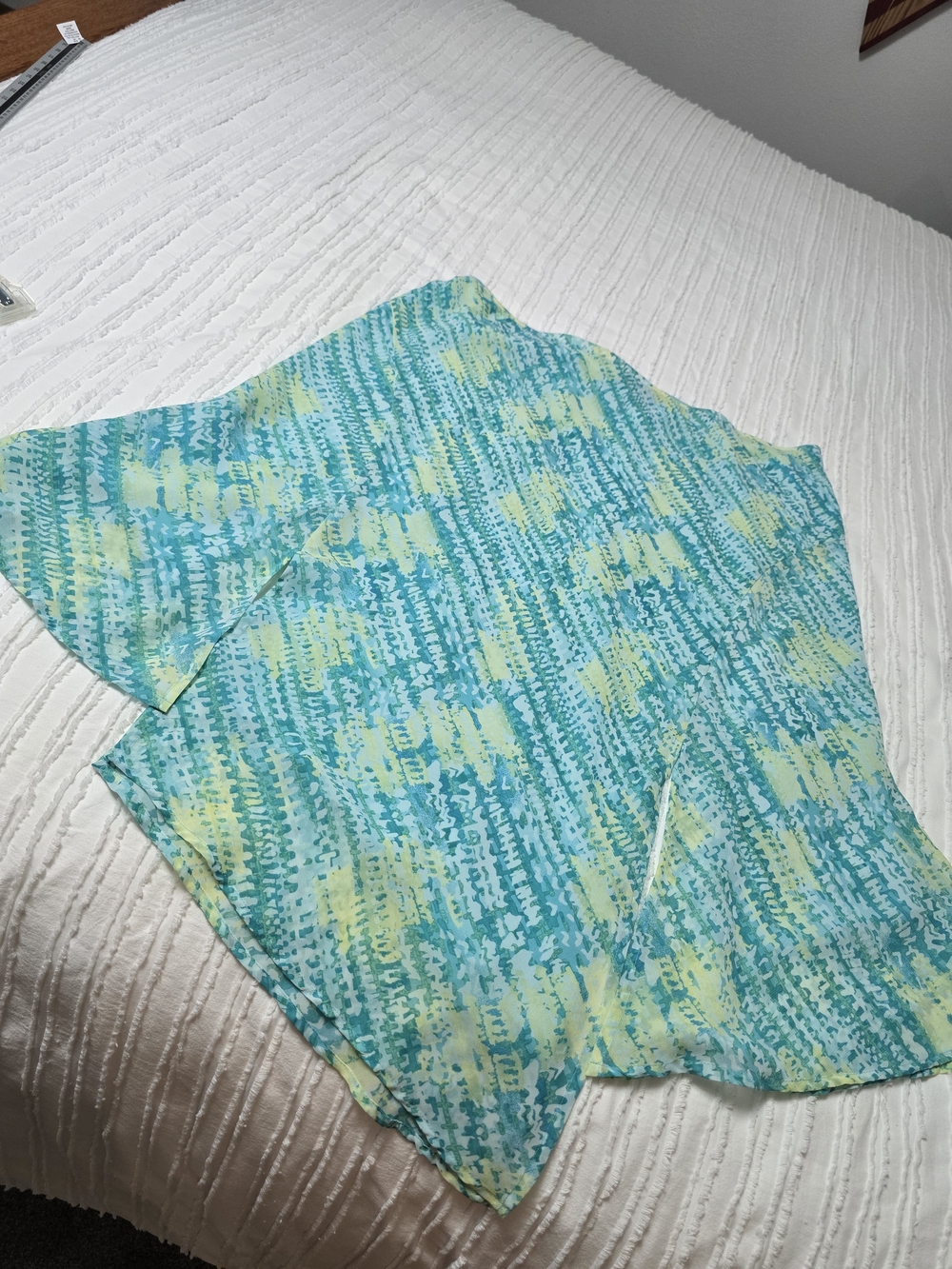 Turquoise-Green-Yellow Patterned Asymmetrical Skirt